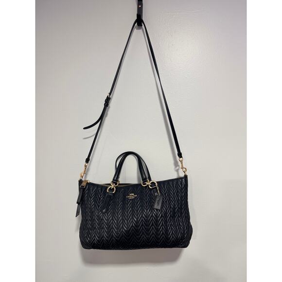Coach Handbags - NWOT Coach Quilted Black Leather Ally satchel F73978